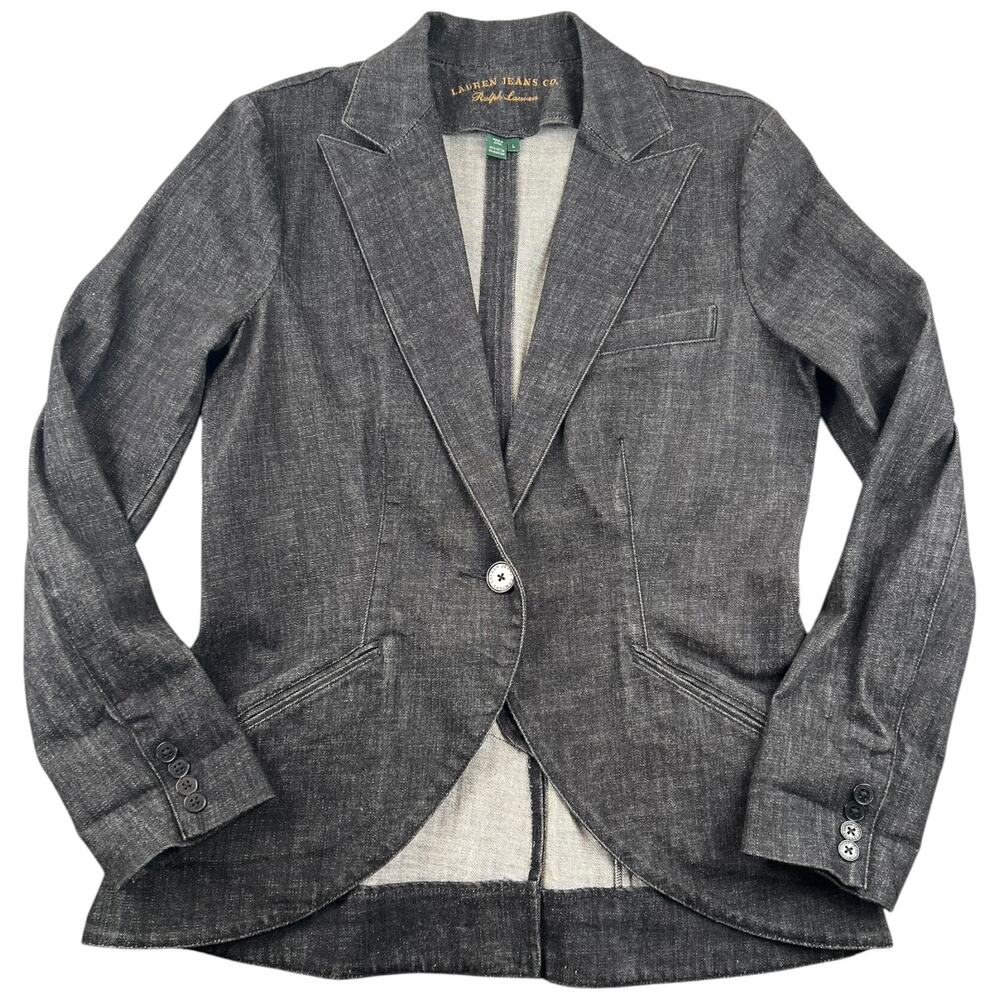 Lauren Jeans Co Ralph Lauren Black Denim Blazer Jacket Stretch Cotton Women’s L